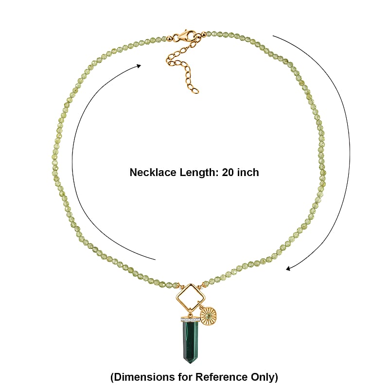 African Malachite and Multi Gemstone 52.65 ctw Necklace in 18K Vermeil Yellow Gold Over Sterling Silver 20 Inches