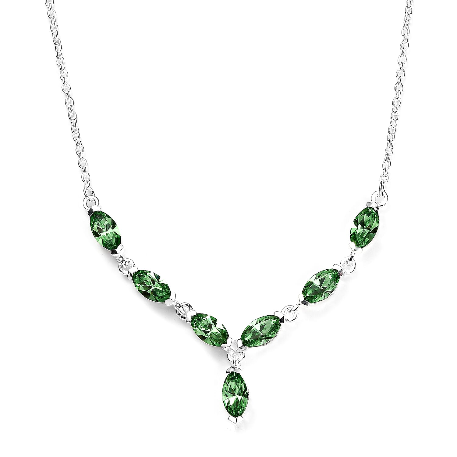 Designer Premium Peridot Color Austrian Crystal Necklace 18-20 Inches in Sterling Silver
