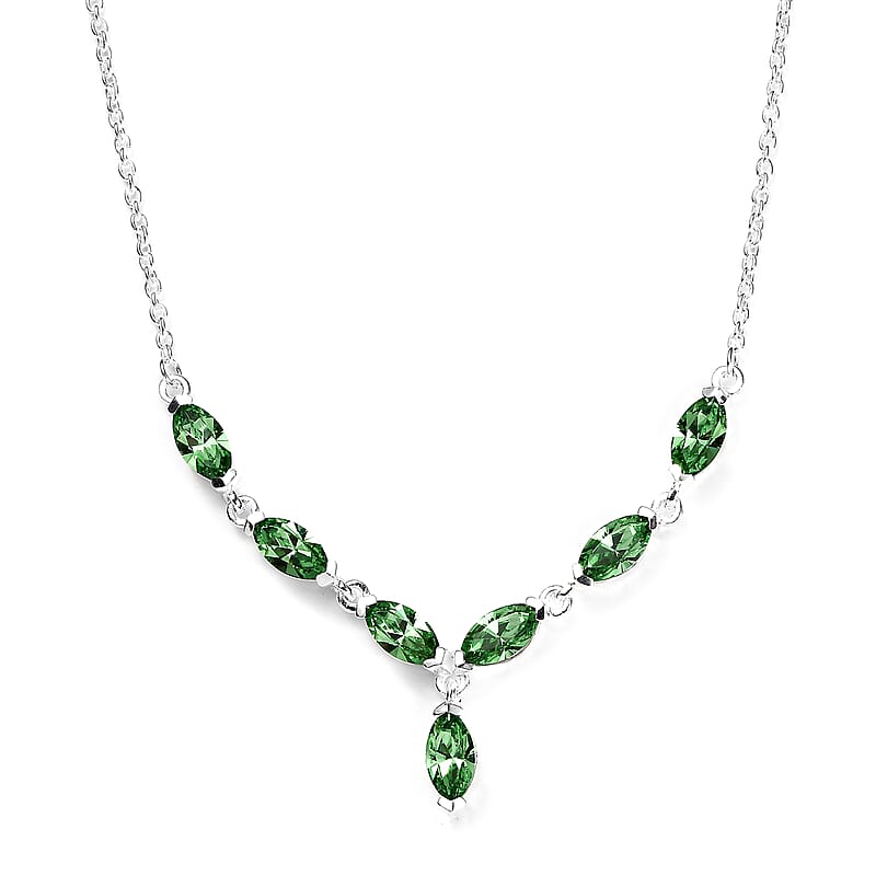 Designer Premium Peridot Color Austrian Crystal Necklace 18-20 Inches in Sterling Silver