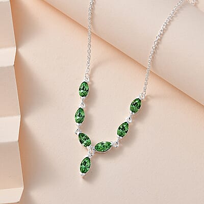Designer Premium Peridot Color Austrian Crystal Necklace 18-20 Inches in Sterling Silver