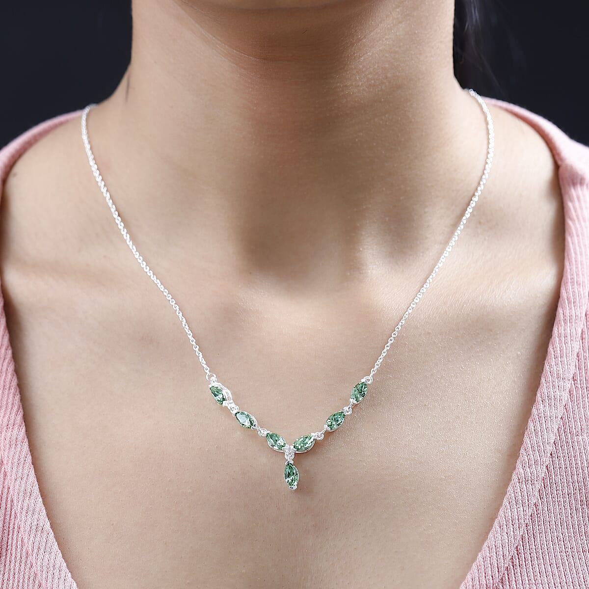 Peridot Color Crystal Necklace 18 Inches in Sterling Silver image number 2