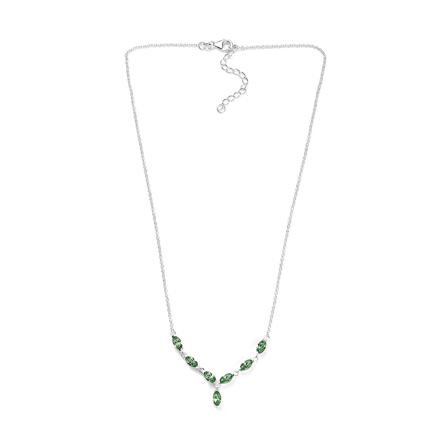 Designer Premium Peridot Color Austrian Crystal Necklace 18-20 Inches in Sterling Silver