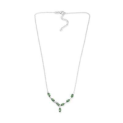 Designer Premium Peridot Color Austrian Crystal Necklace 18-20 Inches in Sterling Silver