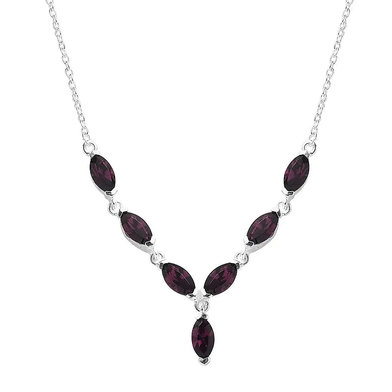 Designer Premium Foilback Amethyst Color Austrian Crystal Necklace 18 Inches in Sterling Silver