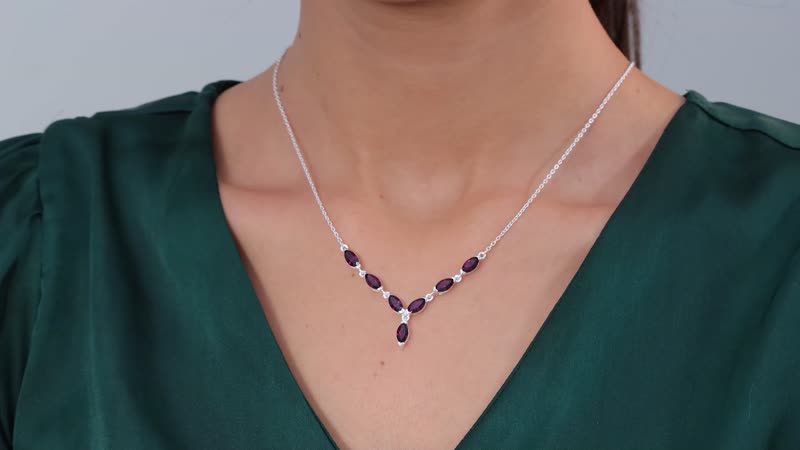 Designer Premium Foilback Amethyst Color Austrian Crystal Necklace 18 Inches in Sterling Silver