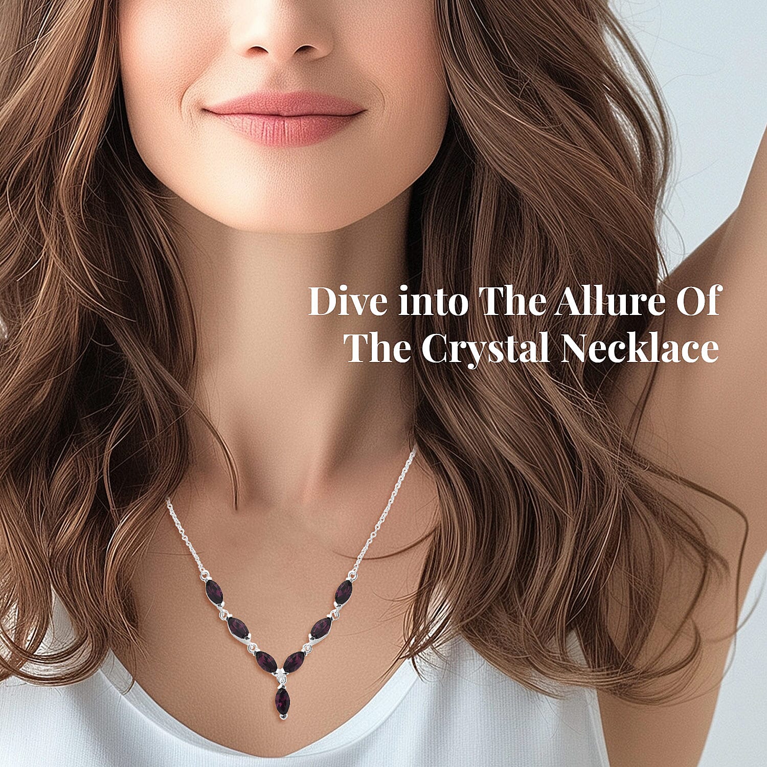 Designer Premium Foilback Amethyst Color Austrian Crystal Necklace 18 Inches in Sterling Silver