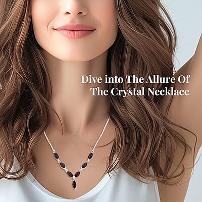 Designer Premium Foilback Amethyst Color Austrian Crystal Necklace 18 Inches in Sterling Silver