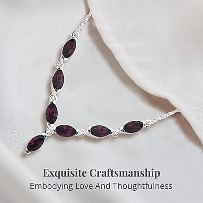 Designer Premium Foilback Amethyst Color Austrian Crystal Necklace 18 Inches in Sterling Silver