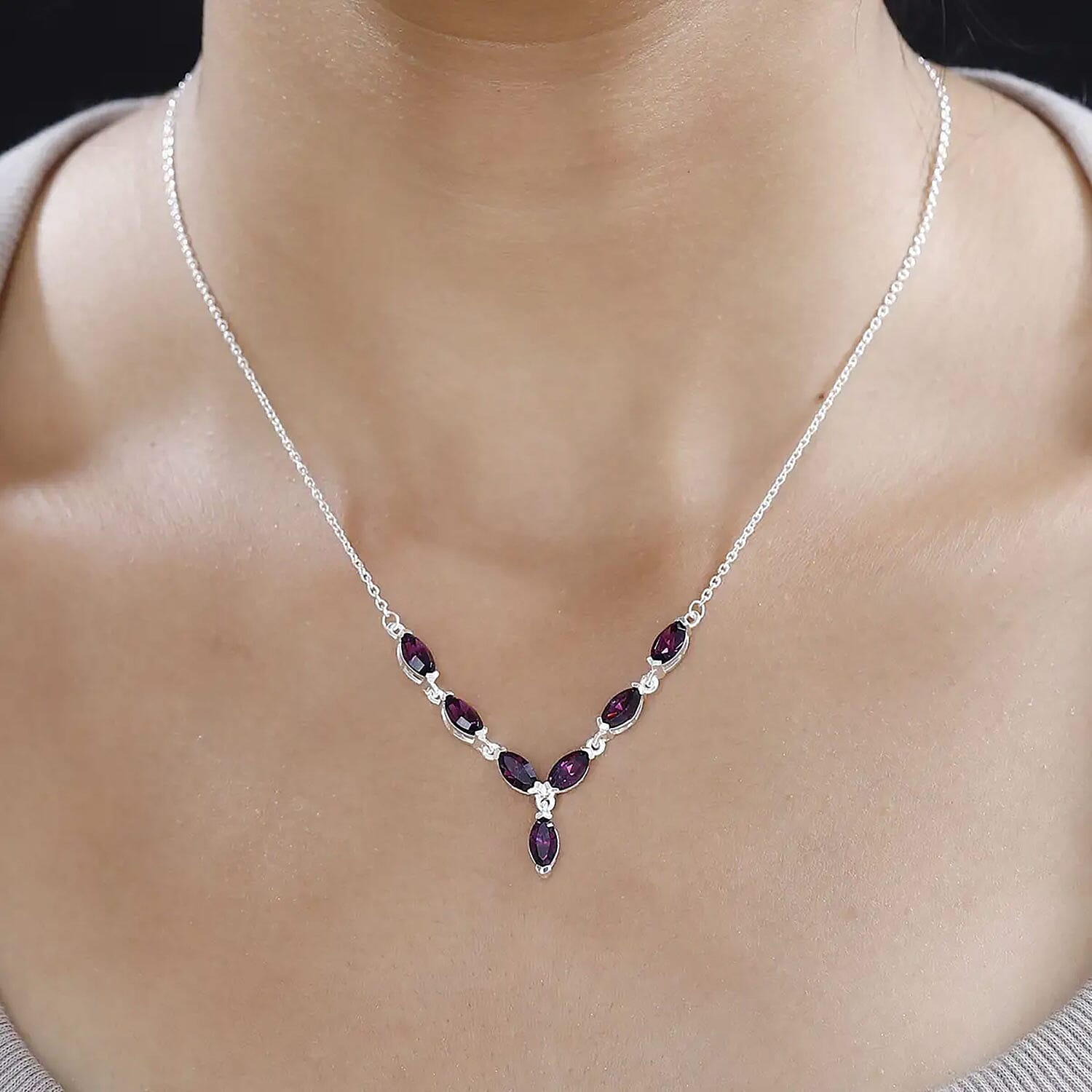 Designer Premium Foilback Amethyst Color Austrian Crystal Necklace 18 Inches in Sterling Silver