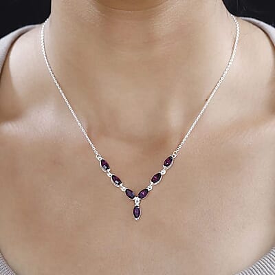 Designer Premium Foilback Amethyst Color Austrian Crystal Necklace 18 Inches in Sterling Silver
