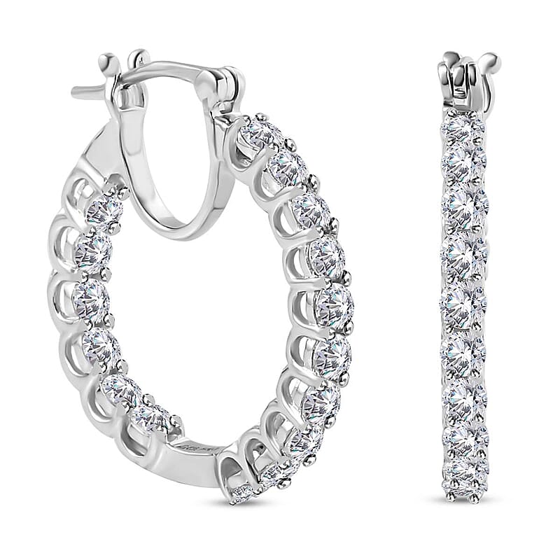 Moissanite Inside Out Hoop Earrings in Platinum Over Sterling Silver 2.75 ctw