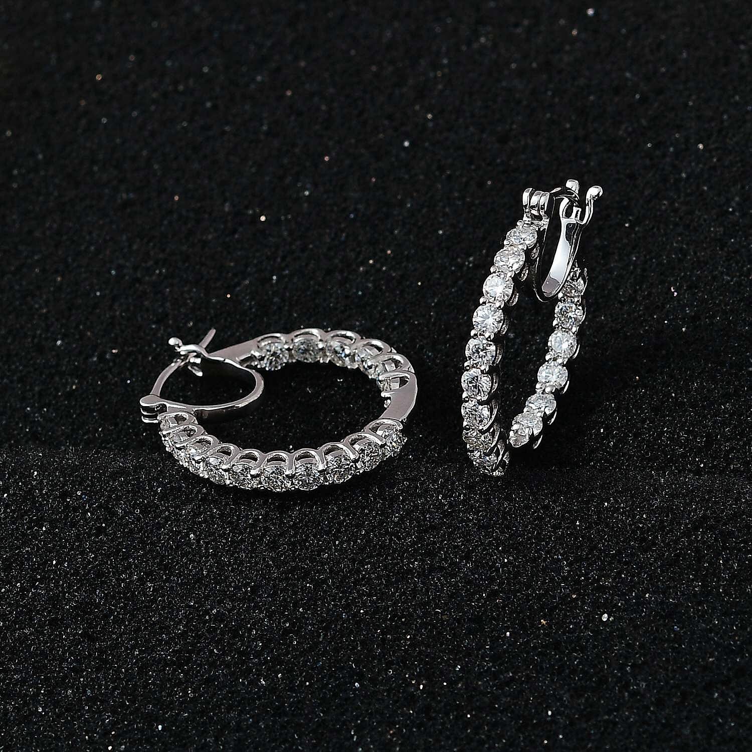 Moissanite Inside Out Hoop Earrings in Platinum Over Sterling Silver 2.75 ctw