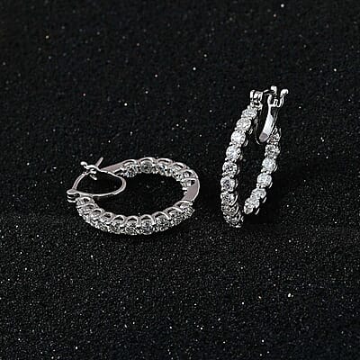 Moissanite Inside Out Hoop Earrings in Platinum Over Sterling Silver 2.75 ctw