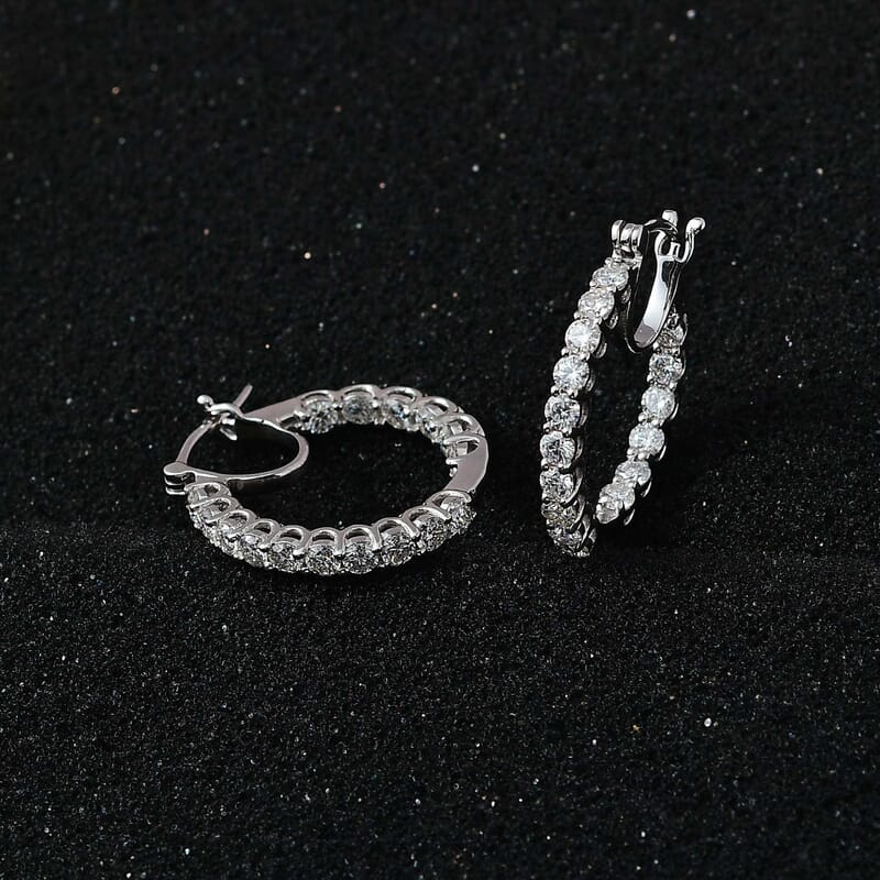 Moissanite Inside Out Hoop Earrings in Platinum Over Sterling Silver 2.75 ctw