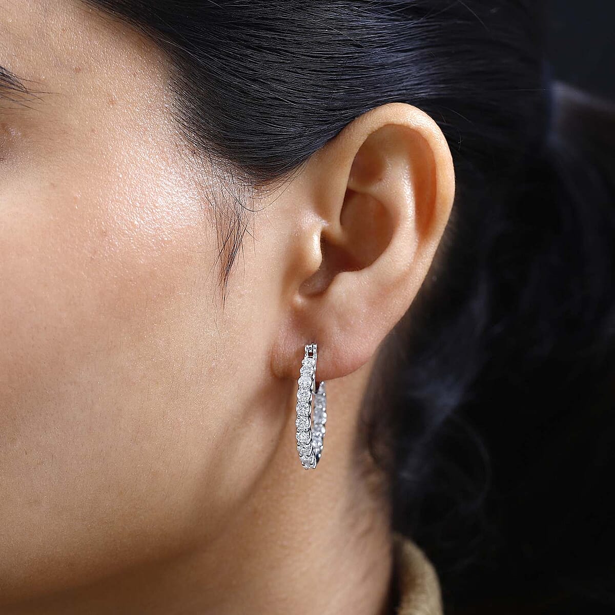 Moissanite Inside Out Hoop Earrings in Platinum Over Sterling Silver 2.75 ctw image number 2