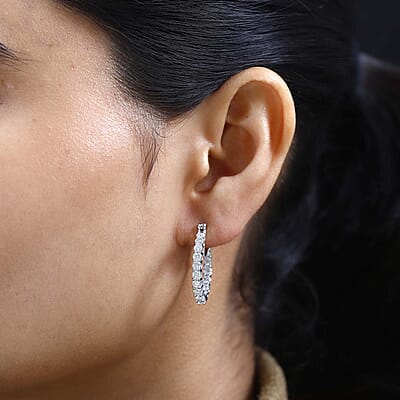 Moissanite Inside Out Hoop Earrings in Platinum Over Sterling Silver 2.75 ctw