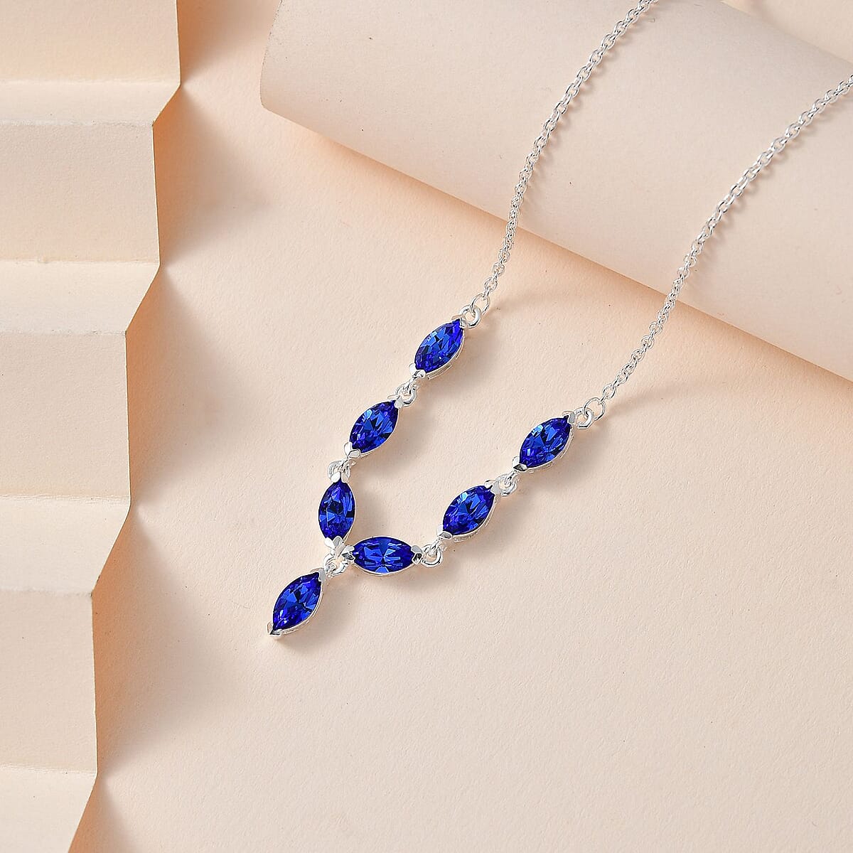 Designer Premium Sapphire Color Austrian Crystal Necklace 18-20 Inches in Sterling Silver image number 1