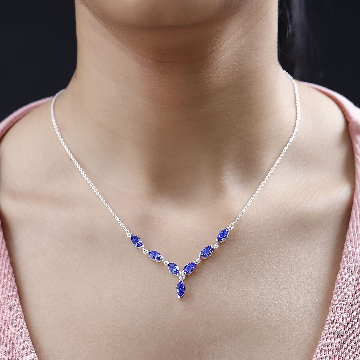 Designer Premium Sapphire Color Austrian Crystal Necklace 18-20 Inches in Sterling Silver image number 2