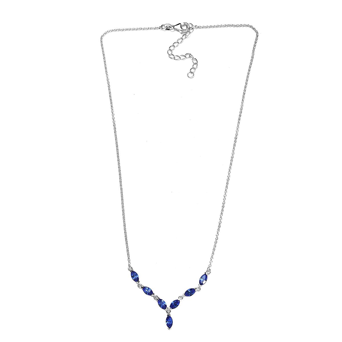 Designer Premium Sapphire Color Austrian Crystal Necklace 18-20 Inches in Sterling Silver image number 3