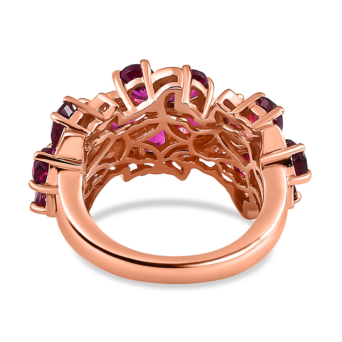 Orissa Rhodolite Garnet and White Zircon Floral Ring in Vermeil Rose Gold Over Sterling Silver (Size 10.0) 4.65 ctw