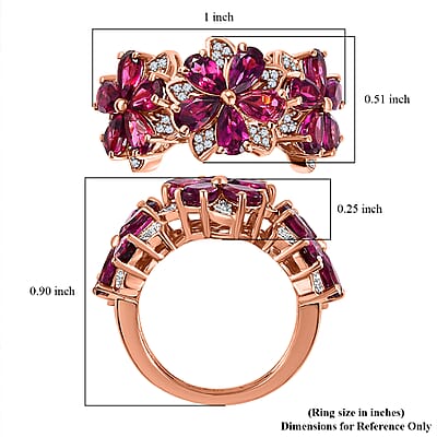 Orissa Rhodolite Garnet and White Zircon Floral Ring in Vermeil Rose Gold Over Sterling Silver (Size 10.0) 4.65 ctw