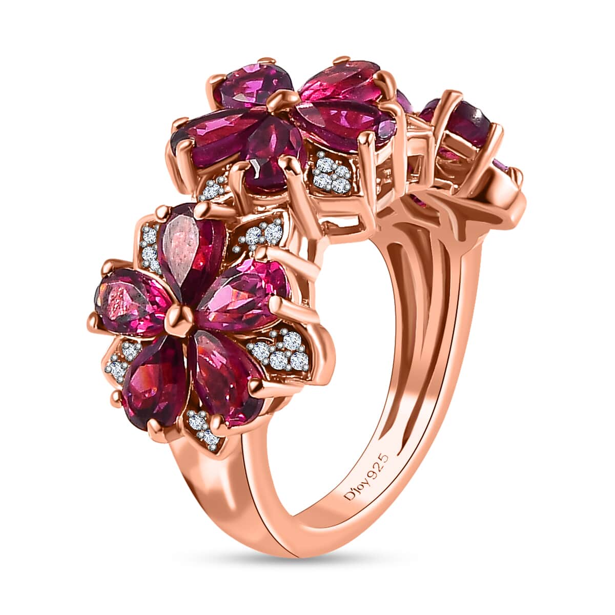 Orissa Rhodolite Garnet and White Zircon Floral Ring in Vermeil Rose Gold Over Sterling Silver (Size 5.0) 4.65 ctw image number 3