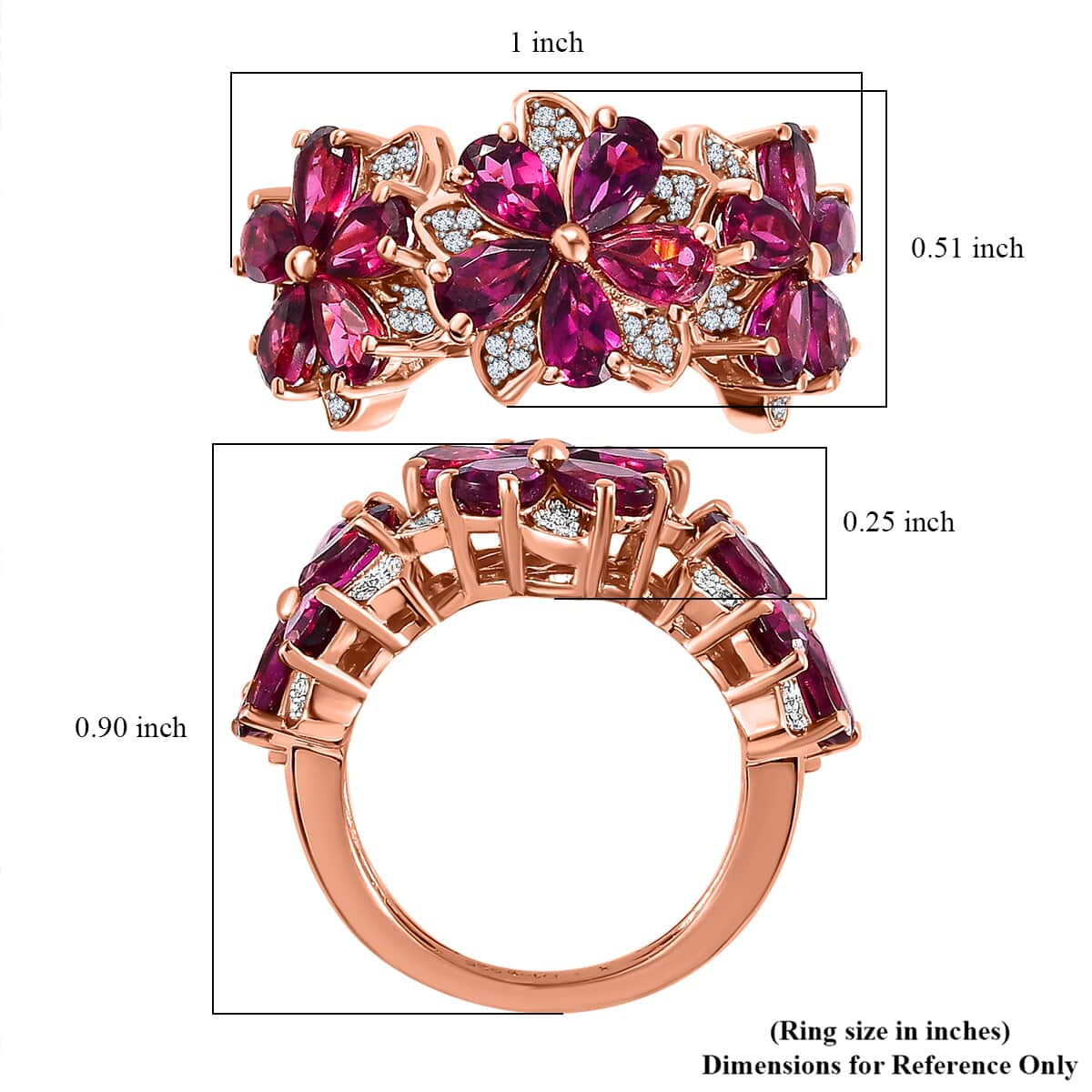 Orissa Rhodolite Garnet and White Zircon Floral Ring in Vermeil Rose Gold Over Sterling Silver (Size 5.0) 4.65 ctw image number 5