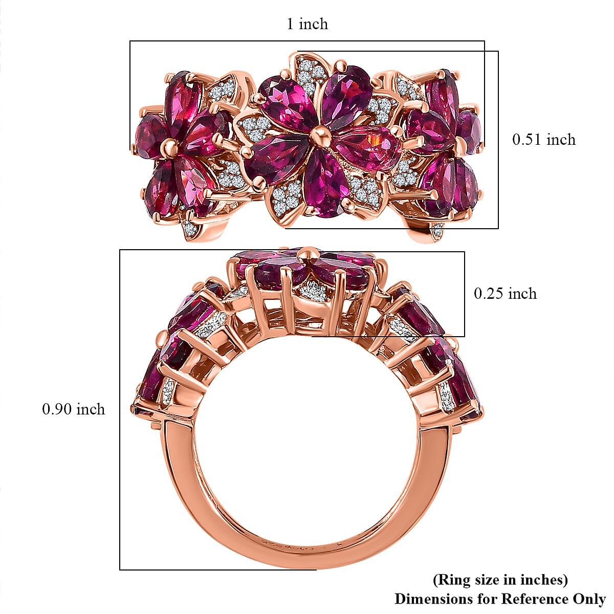 Orissa Rhodolite Garnet and White Zircon Floral Ring in Vermeil Rose Gold Over Sterling Silver (Size 8.0) 4.65 ctw image number 5