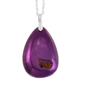 Purple Color Plated Drusy Quartz Pendant Necklace 20 Inches in Stainless Steel 125.00 ctw