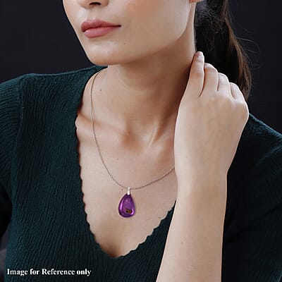 Purple Color Plated Drusy Quartz Pendant Necklace 20 Inches in Stainless Steel 125.00 ctw