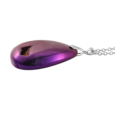 Purple Color Plated Drusy Quartz Pendant Necklace 20 Inches in Stainless Steel 125.00 ctw