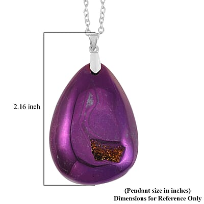 Purple Color Plated Drusy Quartz Pendant Necklace 20 Inches in Stainless Steel 125.00 ctw