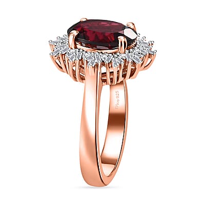 Premium Orissa Rhodolite Garnet and Diamond Halo Ring in Vermeil Rose Gold Over Sterling Silver (Size 10.0) 3.40 ctw