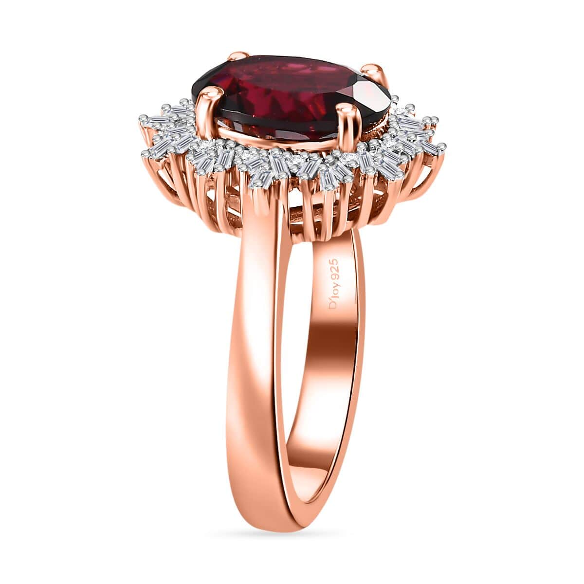 Premium Orissa Rhodolite Garnet and Diamond Halo Ring in Vermeil Rose Gold Over Sterling Silver (Size 10.0) 3.40 ctw image number 3