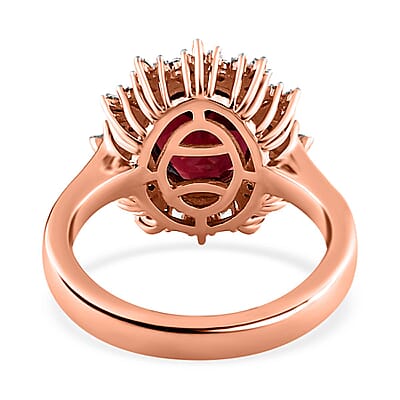 Premium Orissa Rhodolite Garnet and Diamond Halo Ring in Vermeil Rose Gold Over Sterling Silver (Size 10.0) 3.40 ctw
