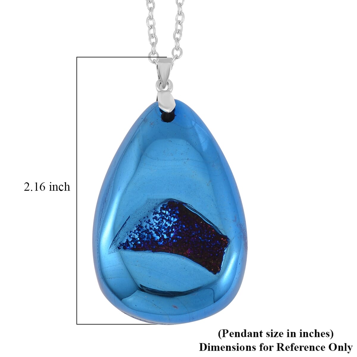 Coated Blue Drusy Quartz Pendant Necklace 20 Inches in Stainless Steel 125.00 ctw image number 6