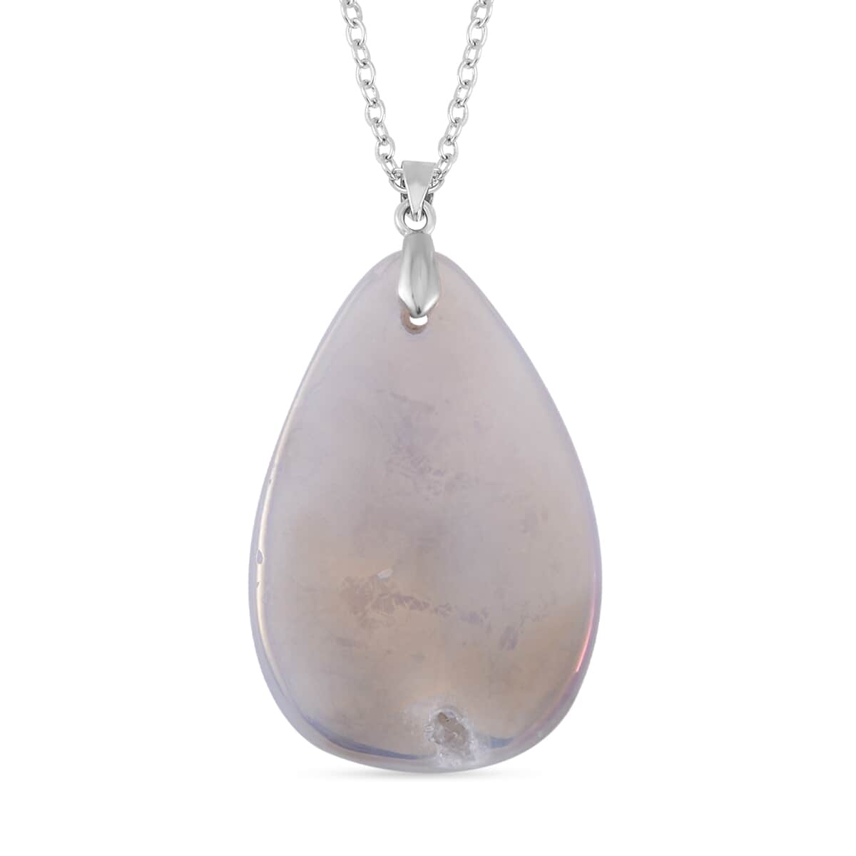 White Plated Drusy Quartz Pendant Necklace 20 Inches in Stainless Steel 125.00 ctw image number 4