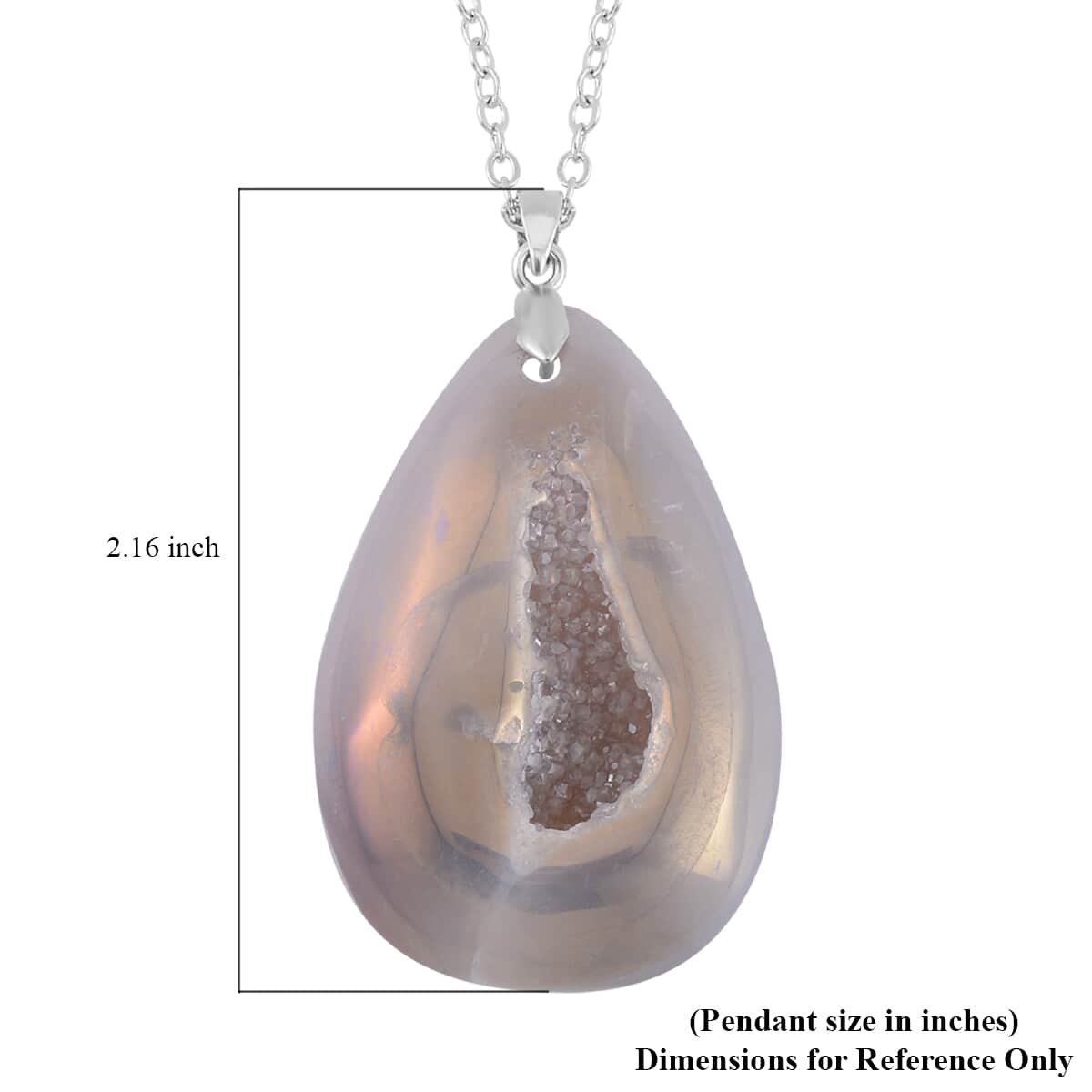 White Plated Drusy Quartz Pendant Necklace 20 Inches in Stainless Steel 125.00 ctw image number 6