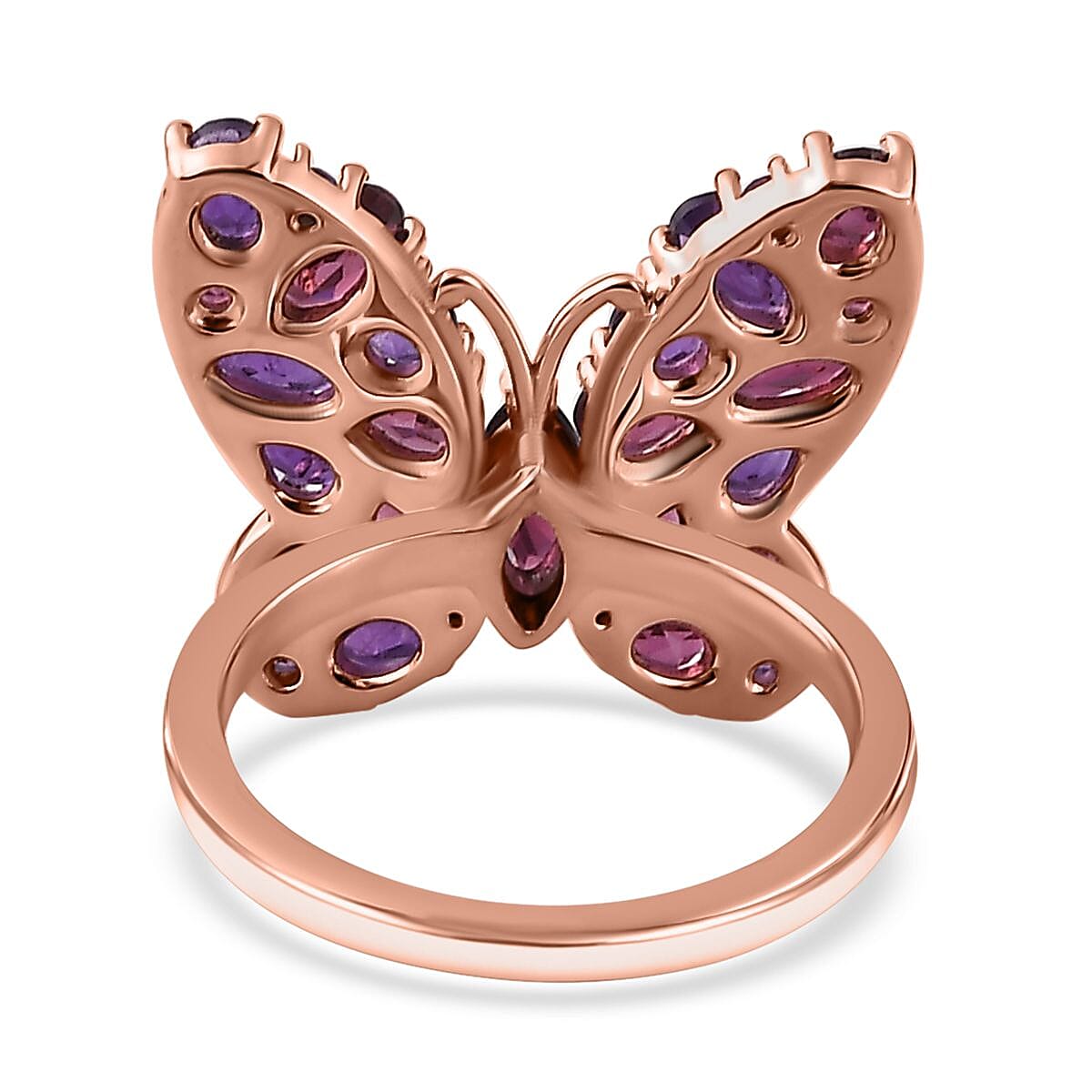 Orissa Rhodolite Garnet and Lusaka Amethyst Butterfly Ring in Vermeil Rose Gold Over Sterling Silver (Size 6.0) 4.25 ctw image number 4