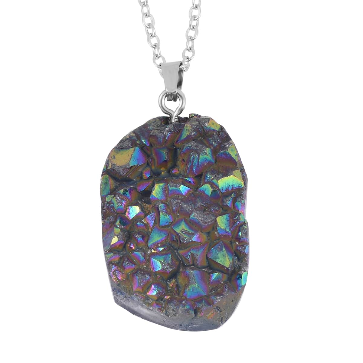 Magic Color Plated Drusy Quartz Pendant Necklace 20 Inches in Stainless Steel 85.00 ctw image number 0