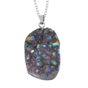 Magic Color Plated Drusy Quartz Pendant Necklace 20 Inches in Stainless Steel 85.00 ctw