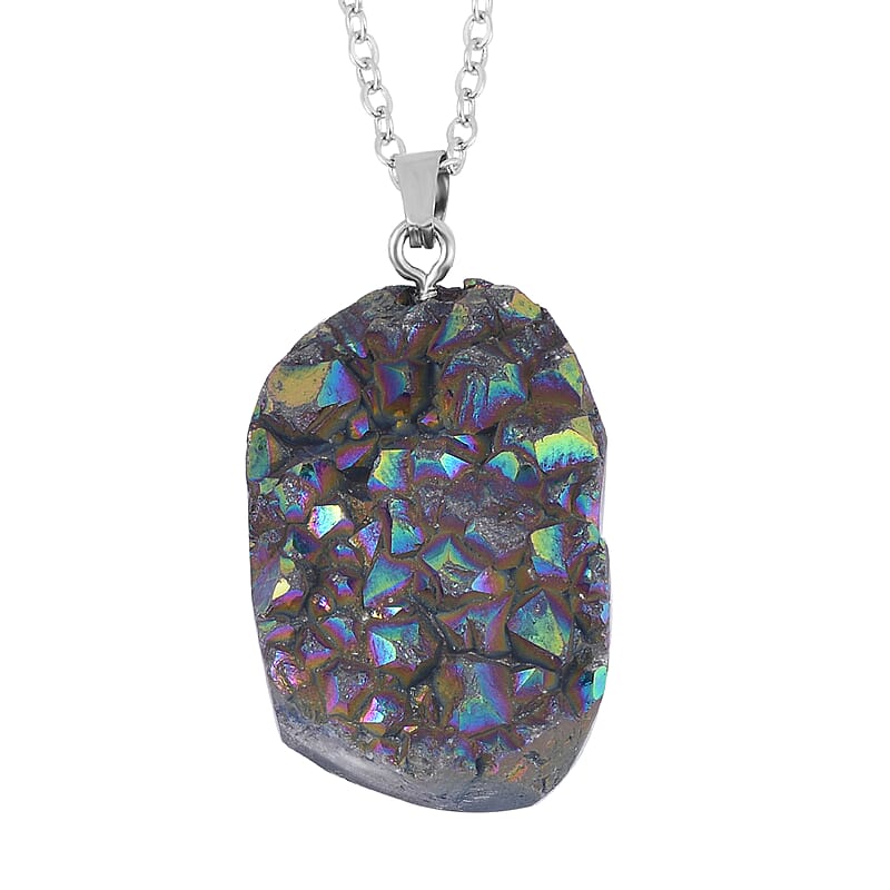 Magic Color Plated Drusy Quartz Pendant Necklace 20 Inches