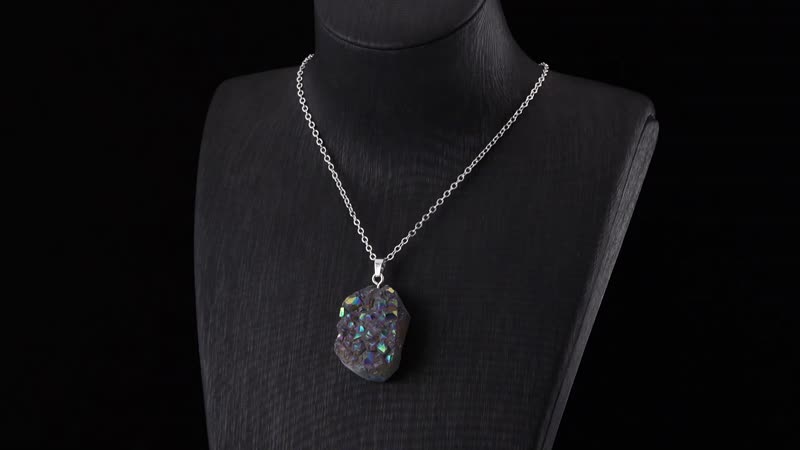 Magic Color Plated Drusy Quartz Pendant Necklace 20 Inches