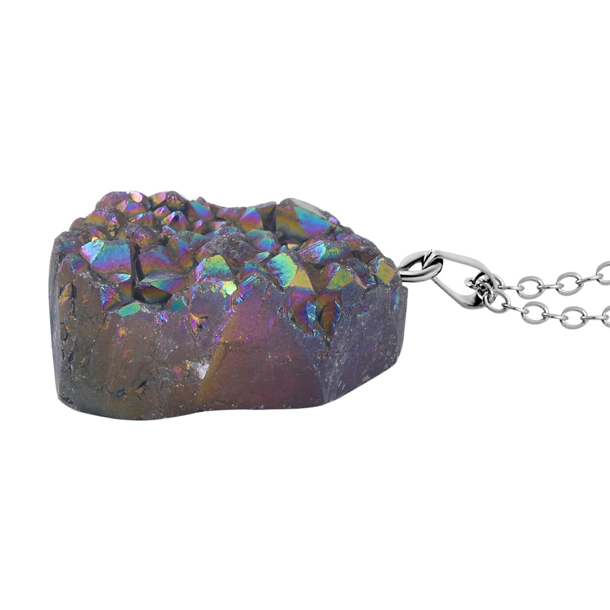 Magic Color Plated Drusy Quartz Pendant Necklace 20 Inches in Stainless Steel 85.00 ctw image number 3