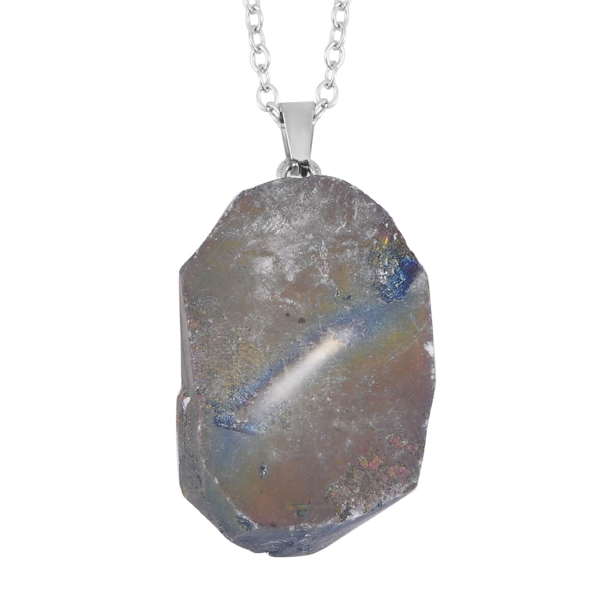 Magic Color Plated Drusy Quartz Pendant Necklace 20 Inches in Stainless Steel 85.00 ctw image number 4