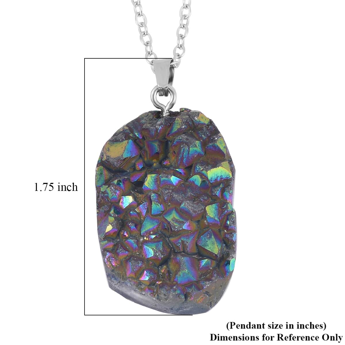 Magic Color Plated Drusy Quartz Pendant Necklace 20 Inches in Stainless Steel 85.00 ctw image number 6