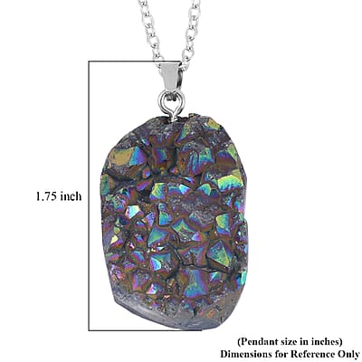 Magic Color Plated Drusy Quartz Pendant Necklace 20 Inches