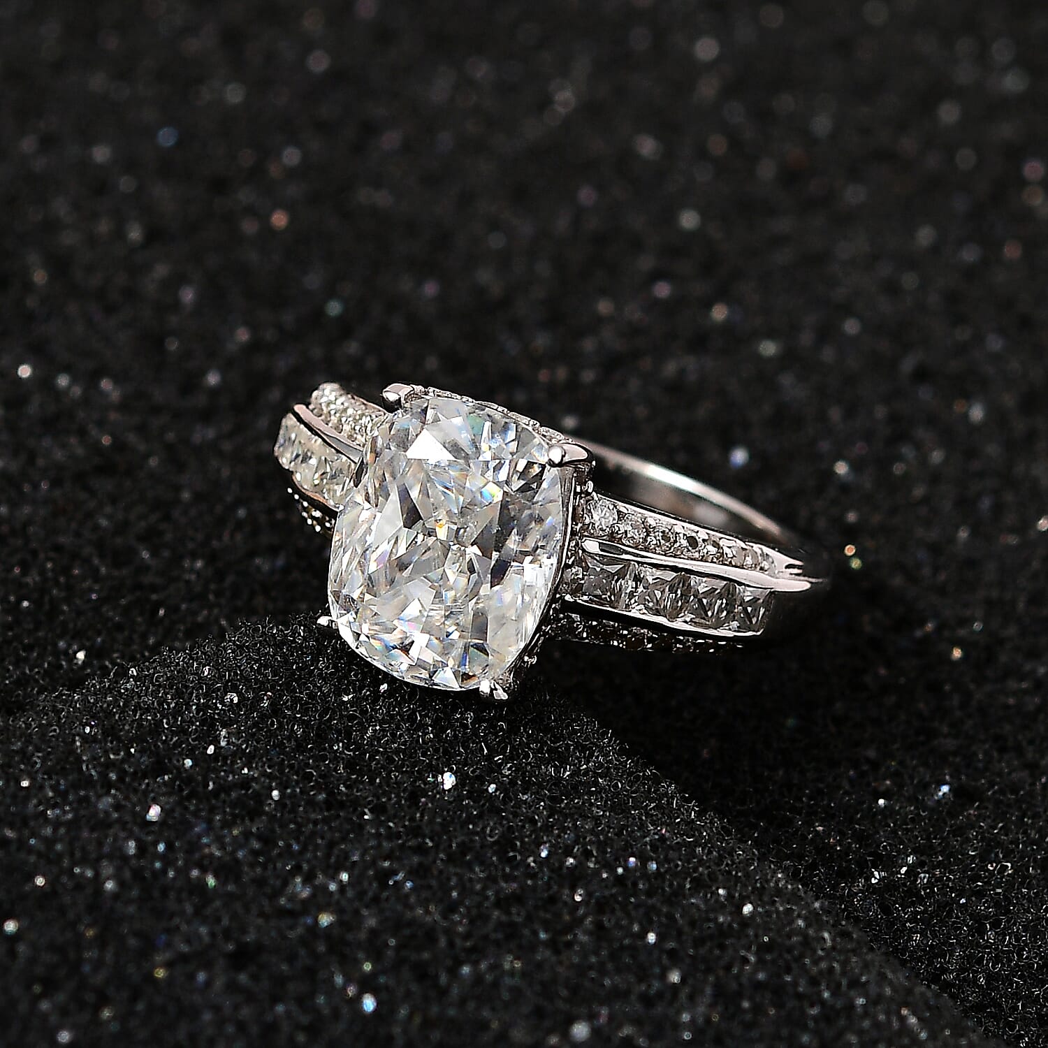 Moissanite Ring in Platinum Over Sterling Silver (Size 10.0) 4.15 ctw