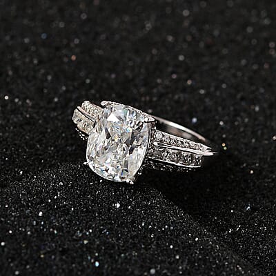 Moissanite Ring in Platinum Over Sterling Silver (Size 10.0) 4.15 ctw