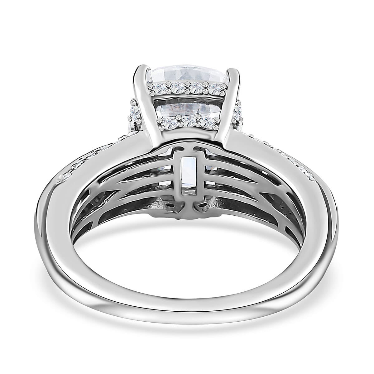 Moissanite Ring in Platinum Over Sterling Silver (Size 10.0) 4.15 ctw